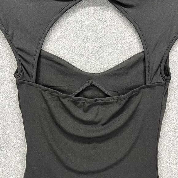 Commense Top Womens Medium Black Cutout cap Sleeve stretch semi sheer - Picture 15 of 16